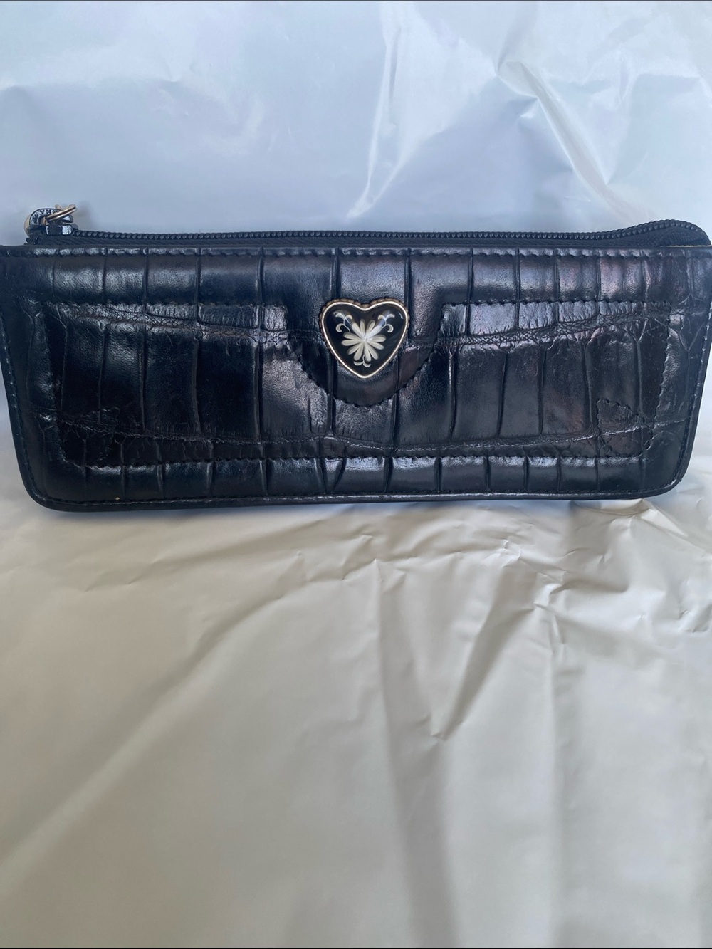 Brighton Black Croc-Embossed Mini Wallet with Heart Emblem